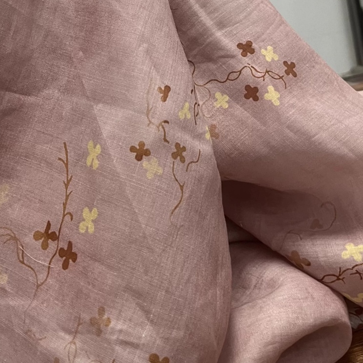 Tecido de linho boho, cor rosa - Vintage Sewing Textile avaliação e preço
